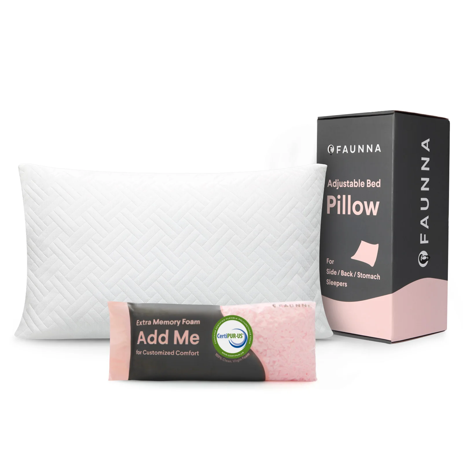 Faunna Shredded Memory Foam Pillow Adjustable, 100% Pure Cotton Fill, For Back, Stomach and Side Sleeper