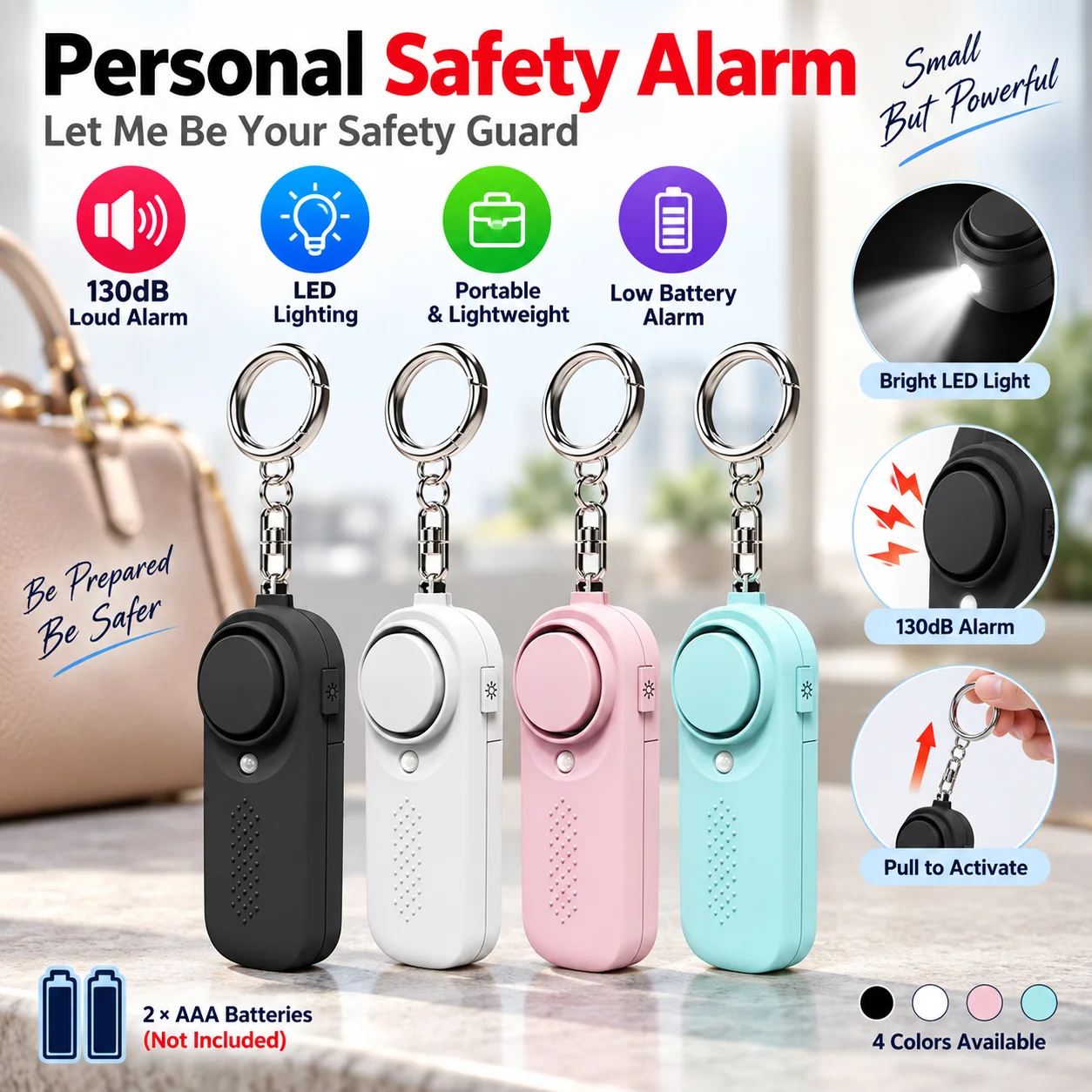 130db Protect Alert Personal Defense Siren Anti-attack Security for Children Girl Older Women Carrying Loud Panic Alarm
