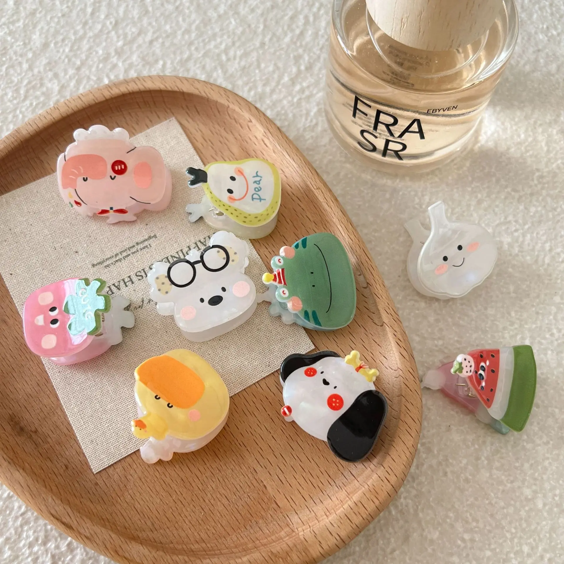 Kawaii Mini-Haarklammern für Mädchen, Niedliche Cartoon-Bär-Frosch-Enten-Frucht-Acetat-Haarspangen, Kleine Haarkrabben-Haaraccessoires als Geschenk – Detail 1