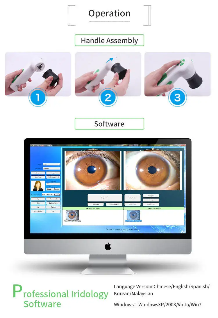 Portable 12MP Iris Analyzer Iridology Iriscope Camera for Body Health Diagnosis with English software