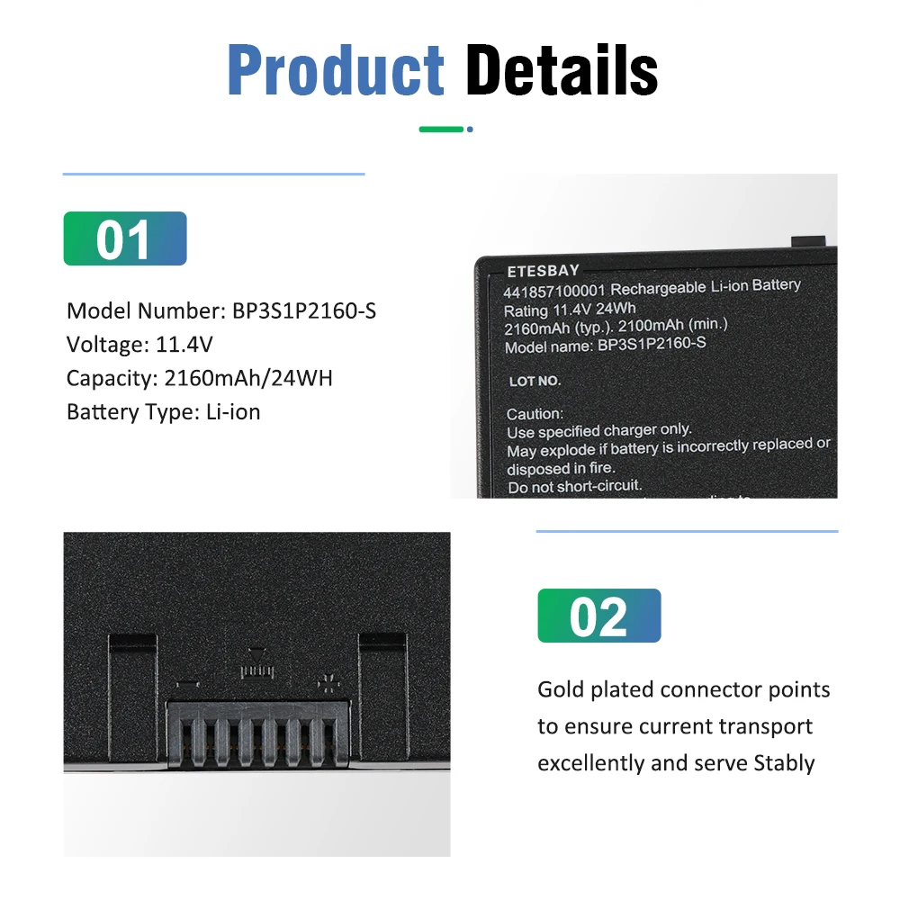 ETESBAY BP3S1P2160 BP3S1P2160-S بطارية الكمبيوتر المحمول لسلسلة Getac F110 اللوحية G8M3X2 441857100001   ص/ن: 24285710000   11.4 فولت 2160 مللي أمبير