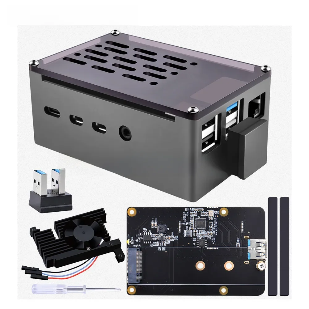 GeeekPi Aluminum Brick Case Black Shell z regulowaną prędkością M.2 SATA SSD 3510 Wentylator chłodzący do Raspberry Pi 4 Model B — zdjęcie produktu 7
