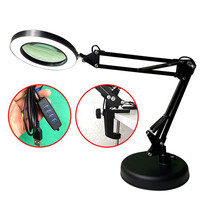 3 Color Flexible Clamp-on Table Lamp with 10x Magnifier Swing Arm Dimmable LEDs Desk Light 10 Levels Reading Working Study Light