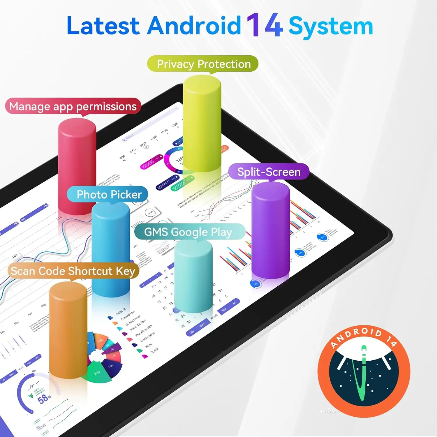 Tablet C10 10.1 pollici Android 14 Phablet 8GB RAM 64GB ROM (1TB TF) Widevine L1 HD Octa-Core 2.0 GHz WiFi 6 Bluetooth 5.0 PC Pad