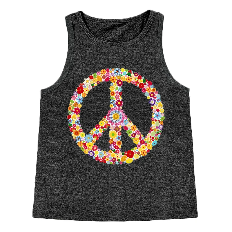 Peace Love Wreath Garland Ummer  Fashion Graphic Loose O Neck Sleeveless Casual Women's Tank Top