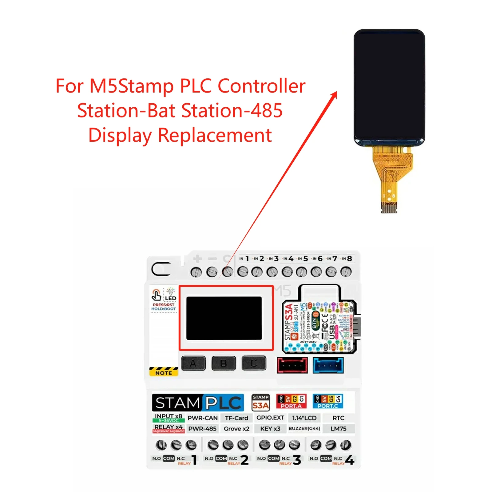 1.14 inch, 135*240 Colorful TFT LCD ST7789v2 Display for M5Stamp PLC Controller Station-Bat Station-485 Screen Replacement