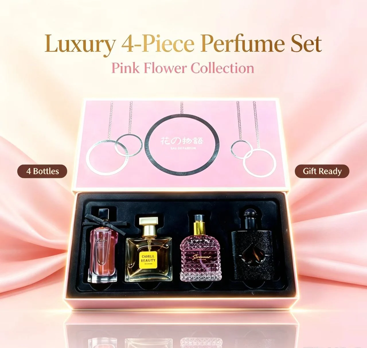 4 Elegant Scents Perfume Gift Set for Women, Floral Bloom Sweet Fruity Soft Vanilla Musk Woody Notes, Long Lasting Eau de Parfum Premium Pink Gift Box Perfume Kit for Birthday Valentine Holiday Dating Gift view 5