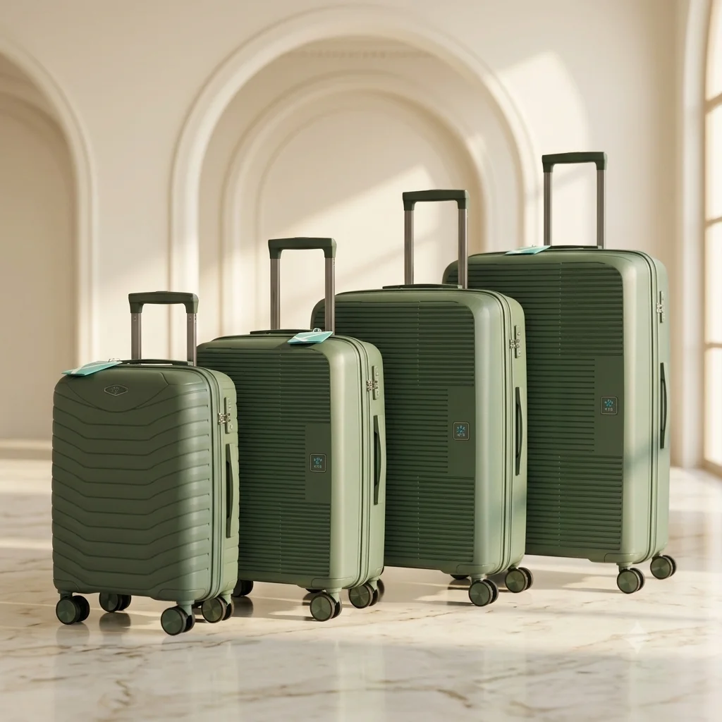 Ensemble de 4 valises de voyage en PP vert, 18, 20, 24, 28 pouces, double fermeture éclair, anti-explosion, serrure intégrée, roulettes 360° °     Polypropylène rigide silencieux, grande capacité
