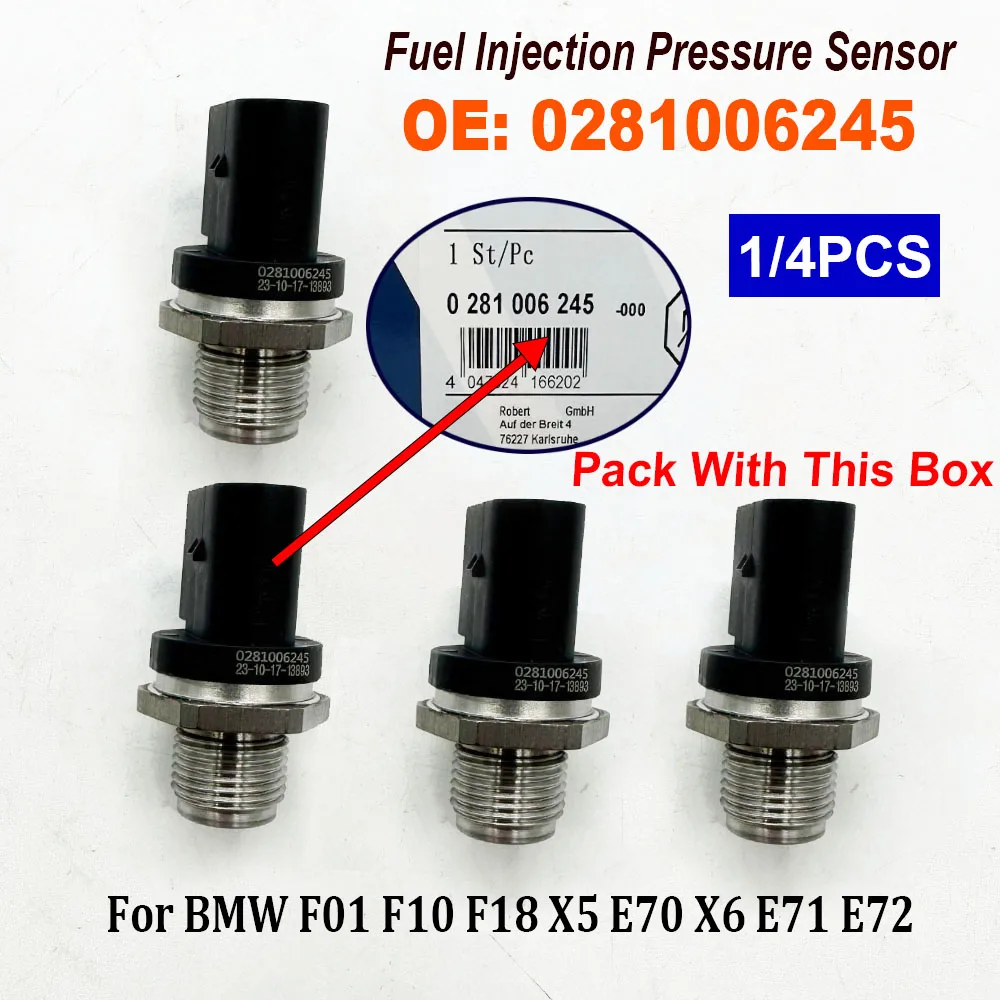 1/4PCS 0281006245 Fuel Rail Pressure Sensor 13534744484 13538508156 281006245 For BMW F01 F10 F18 X5 E70 X6 E71 E72 2011-2019