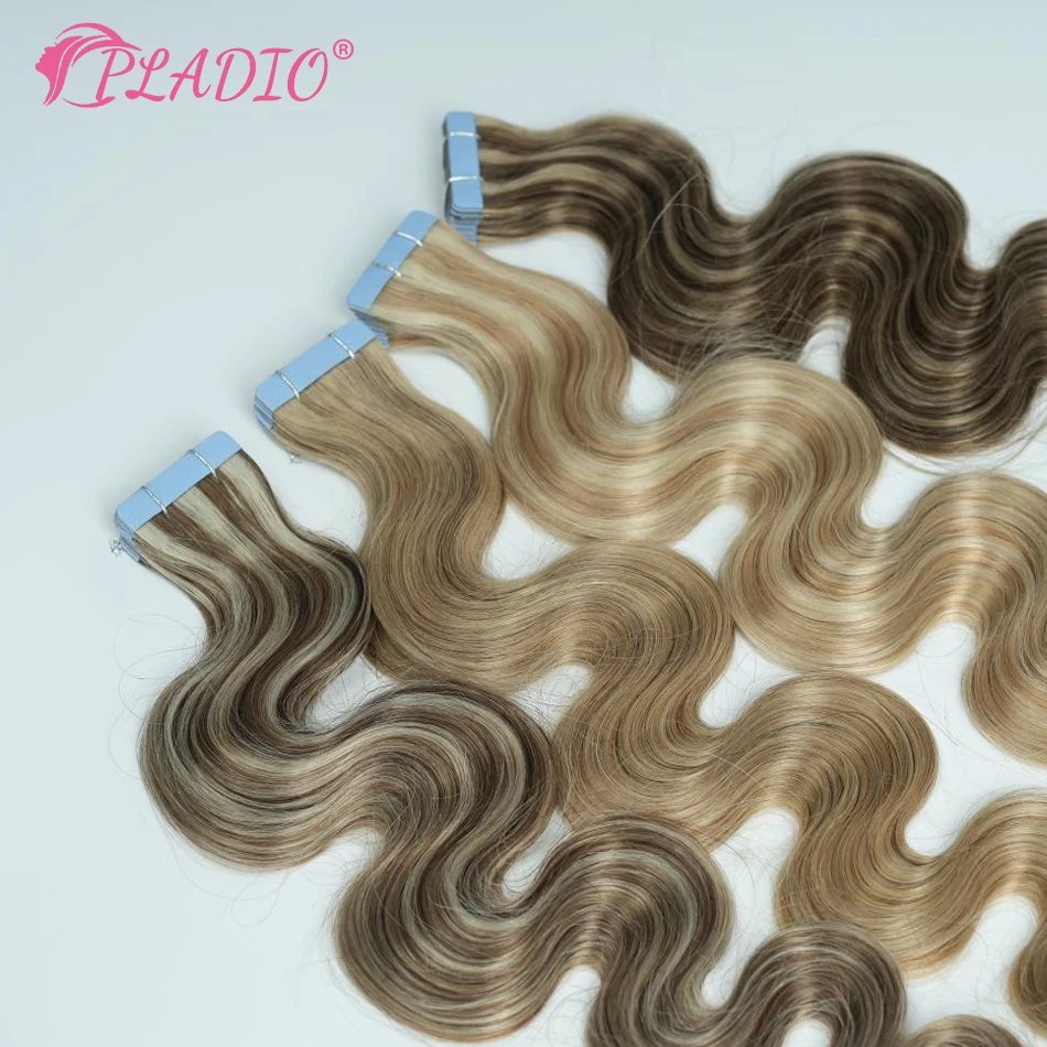 20 Pcs Tape in Hair Extensions Human Hair Seamless Body Wave European Remy Hair Extensions for Women 12-26 Inch Natural Color