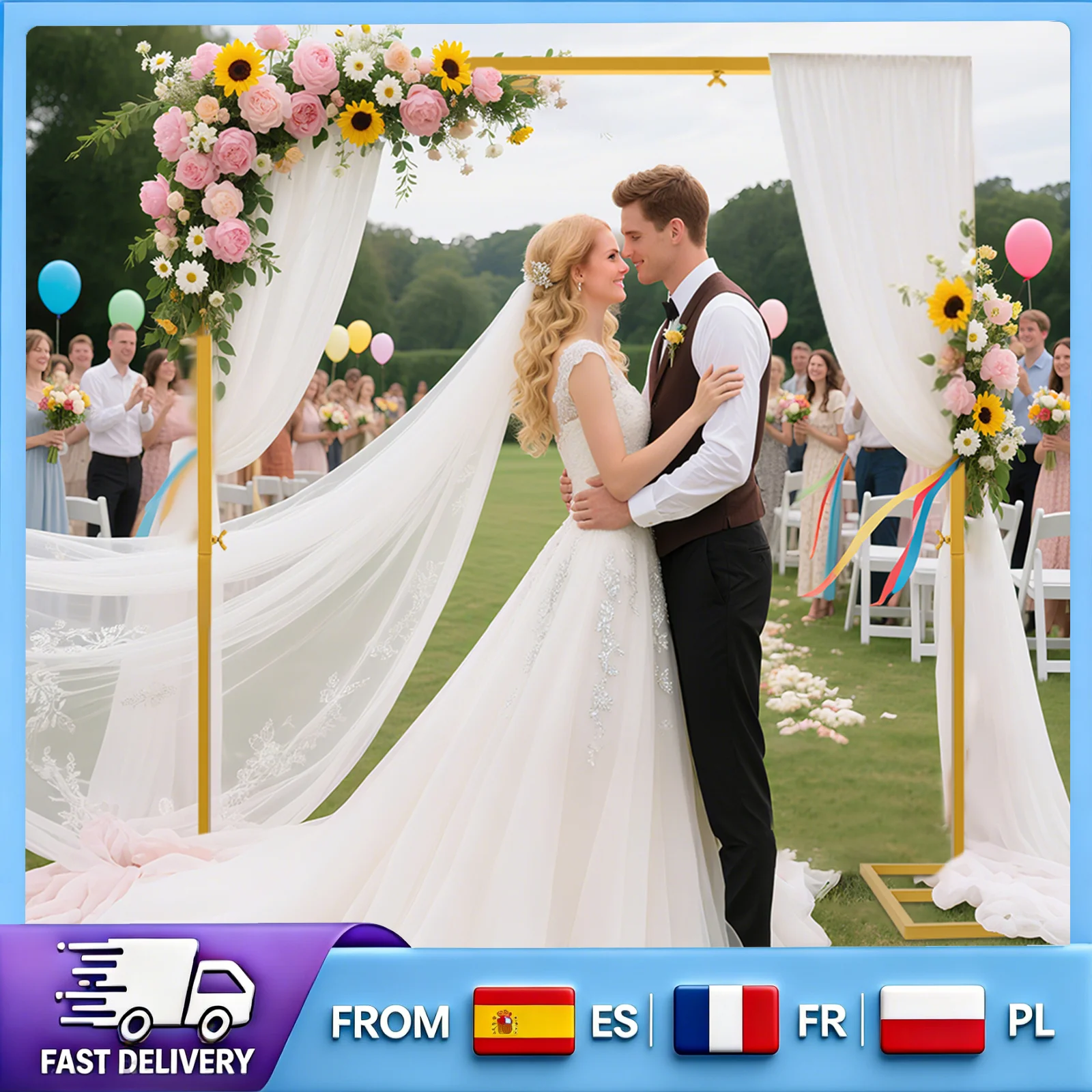 Arche de mariage élégante en fer, forme carrée, structure robuste, toile de fond décorative multifonctionnelle pour mariage, remise de diplôme, célébration