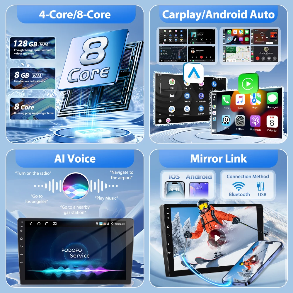 Podofo 9 ''2Din راديو السيارة لشركة هيونداي I30 2009 سيارة ذكي راديو Carplay أندرويد السيارات بلوتوث 8Core نظام تحديد المواقع واي فاي 4G AI صوت