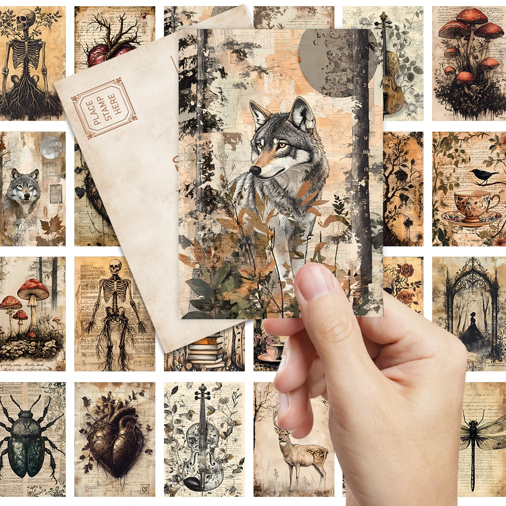 

32pcs, vintage Halloween postcards, skulls, wolves, birthday/anniversary gifts, collectible, giftable, and mailable