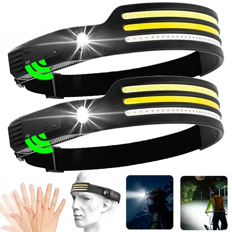 Latarka czołowa z czujnikiem COB Latarka czołowa LED Latarka czołowa ładowana przez USB 5 trybów oświetlenia Latarka czołowa z wbudowaną baterią — zdjęcie 2