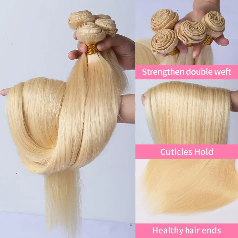 613 Bundels Menselijk Haar Blonde Rechte Bundels 100% Onbewerkte Braziliaanse Maagdelijke Menselijk Haar 3 Bundels Menselijk Haar Blonde Bundels