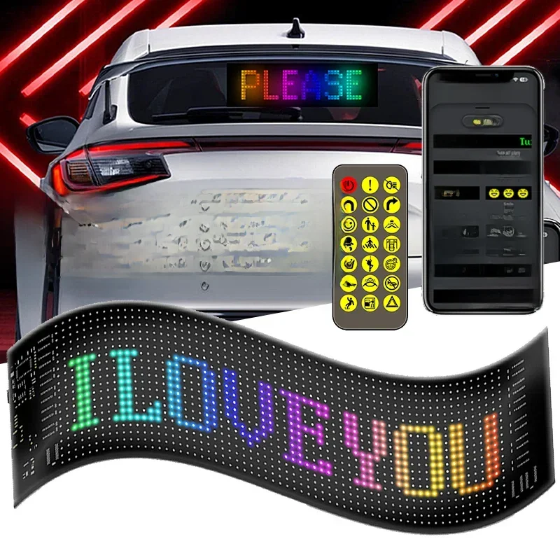 Car LED Matrix Pixel Panel DIY RGB LIghting Graffiti Scrolling Text Board Windshield Advertising Screen Bluetooth APP Control