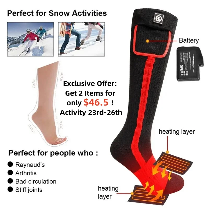 DAY WOLF Electric Heating Ski Socks Winter Heated Socks Rechargeable Thermal Socks Man Woman Outdoor For Motorcycle Fishing