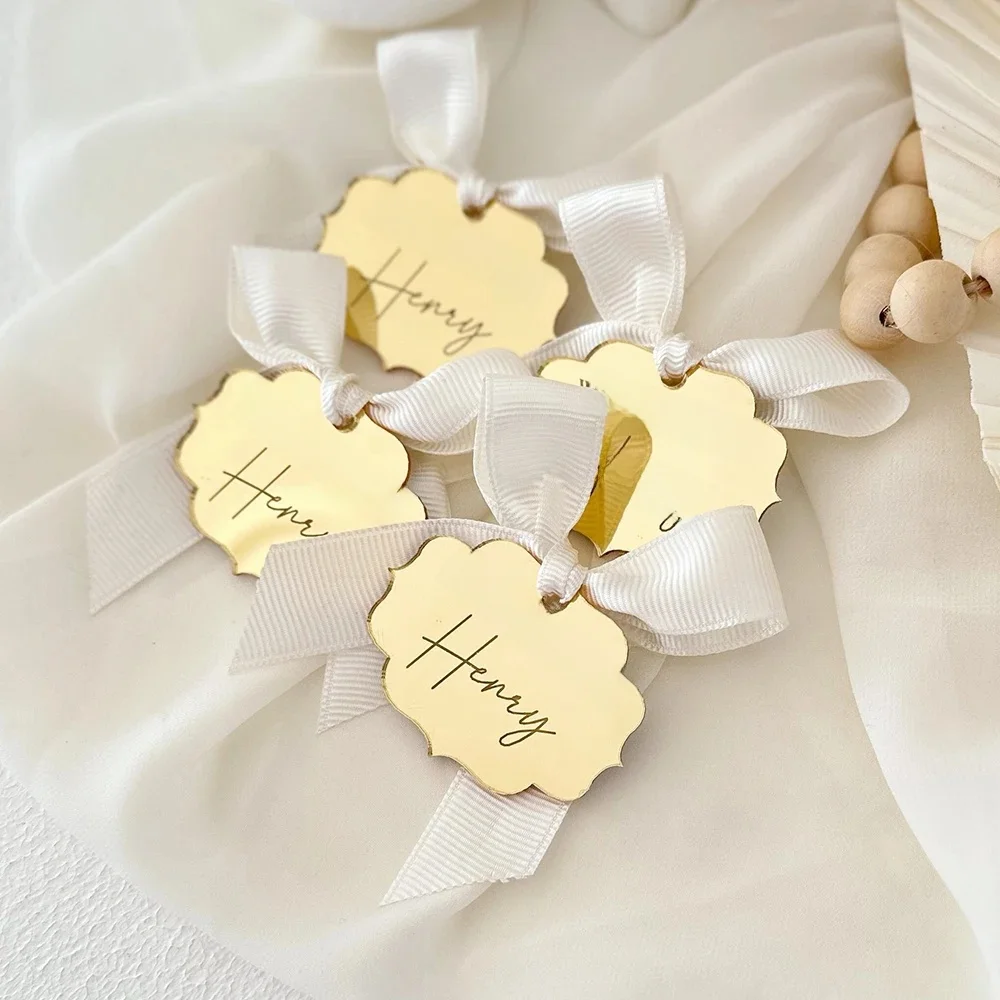 50 sztuk niestandardowe powitanie Baby Shower sprzyja etykieta z imieniem, akrylowa etykieta z lustrem, logo z napisem, kartka z podziękowaniem etykiety na prezenty imprezowe — zdjęcie 2