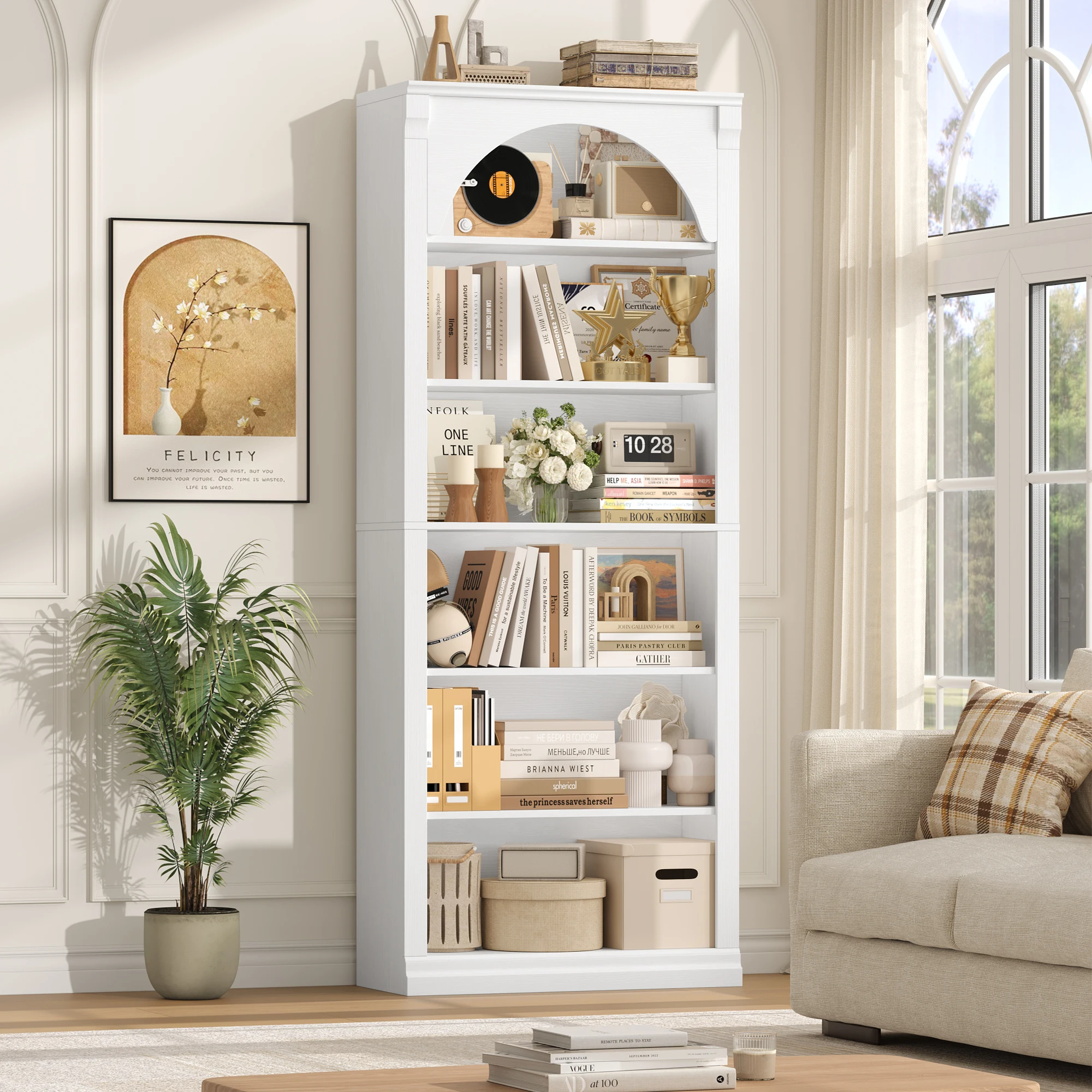 Getone Bücherregal 186 cm bücherschrank Gewölbter Standregal Bücherschrank mit 6 Fächern bücherregale 75x28x186cm