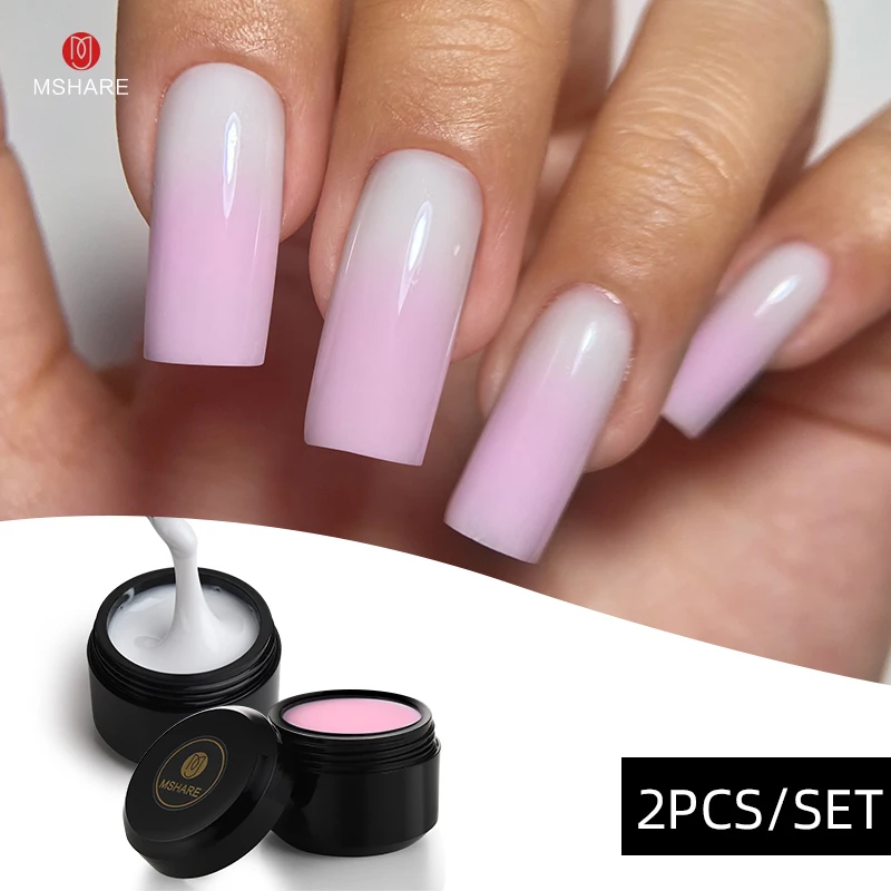 

MSHARE 50g 2PCS Pink Withe Baby Boomer Builder Glue Nails Quick Extension UV/LED Nail Gel Set