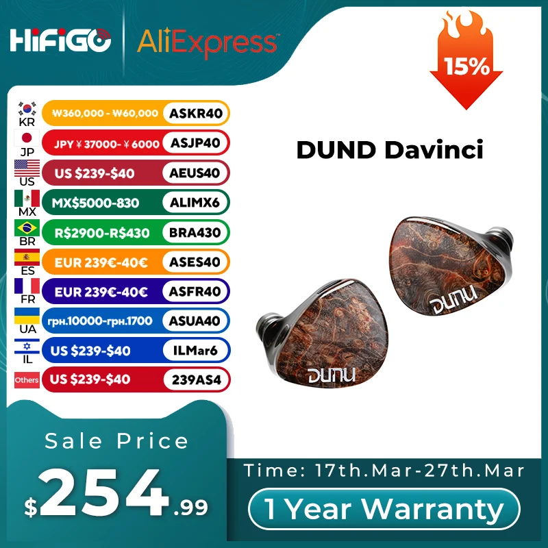 HiFiGo DUNU x Gizaudio DaVinci 2DD+4BA Hybrid In-ear Monitor Earphones with 3.5mm+4.4mm Swappable Termination Plugs Cable