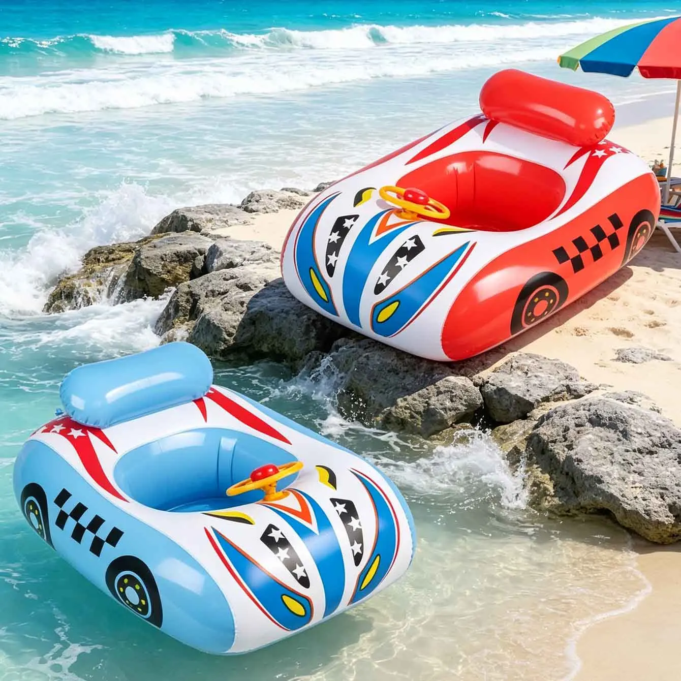 1PC Inflatable Car Pool Float Swimming Pool Lounger with Steering Wheel Backrest PVC Swim Raft for Beach Pool Party Summer