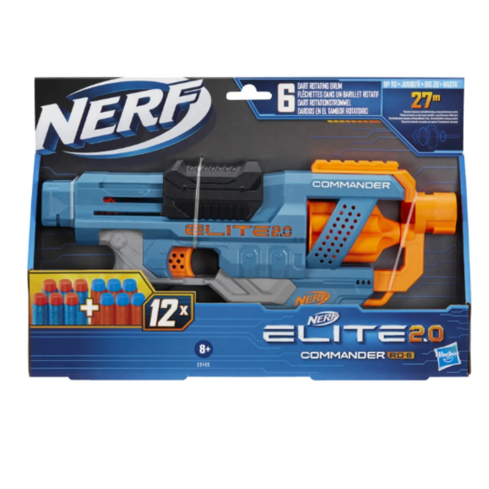 Nerf Elite 2.0 Commander RD-6 Toy Gun 27 metros de alcance de lançamento 12 peças Dardos incluídos Estratégia Missão Modificada Acessório tático Rail Barrel Retainer Outdoor Hobby Games