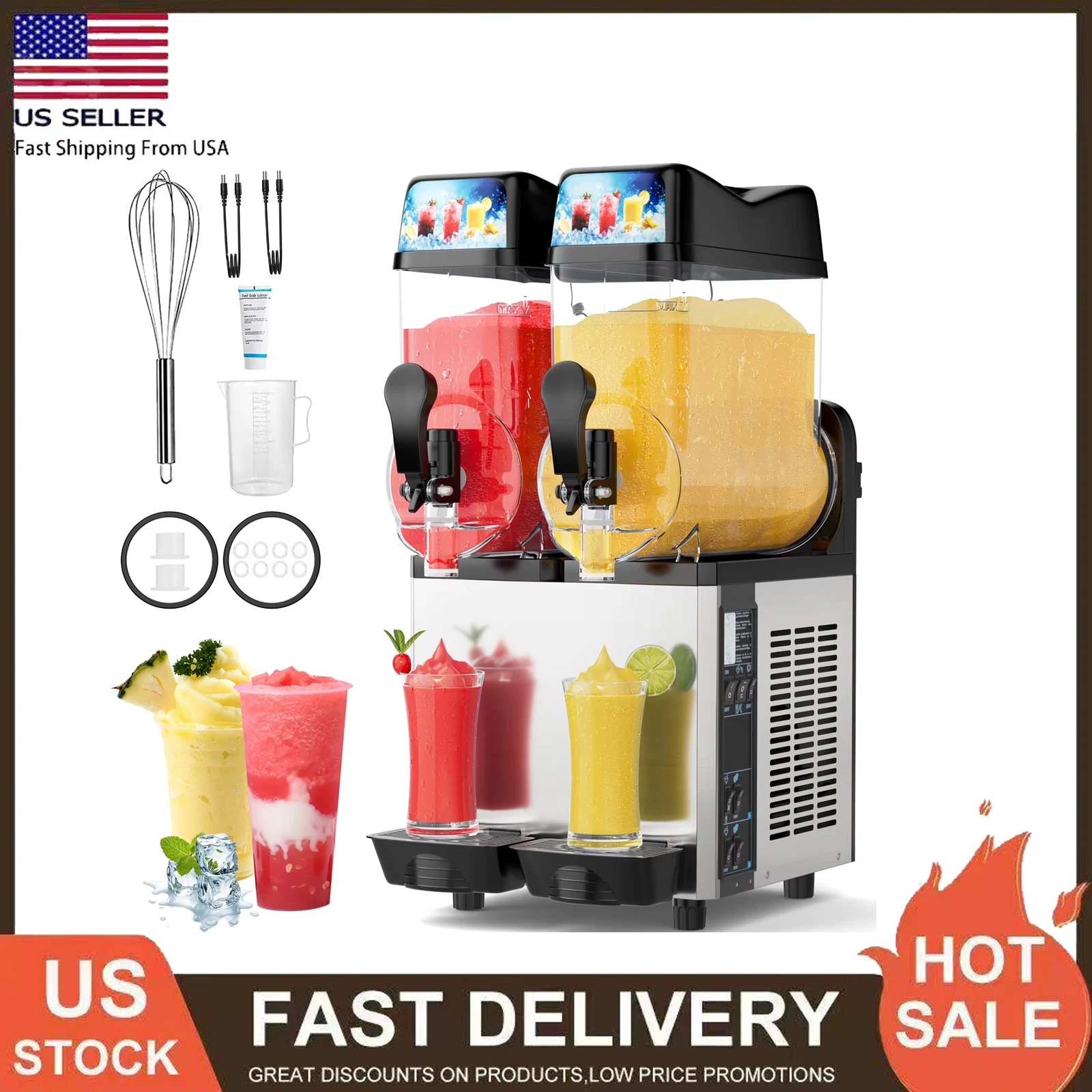 

Коммерческая Машина для Замороженных Напитков, 12Lx2 двойной резервуар, машина для Замороженных Напитков, нержавеющая сталь, Маргарита, смузи, машина для Замороженных Напитков