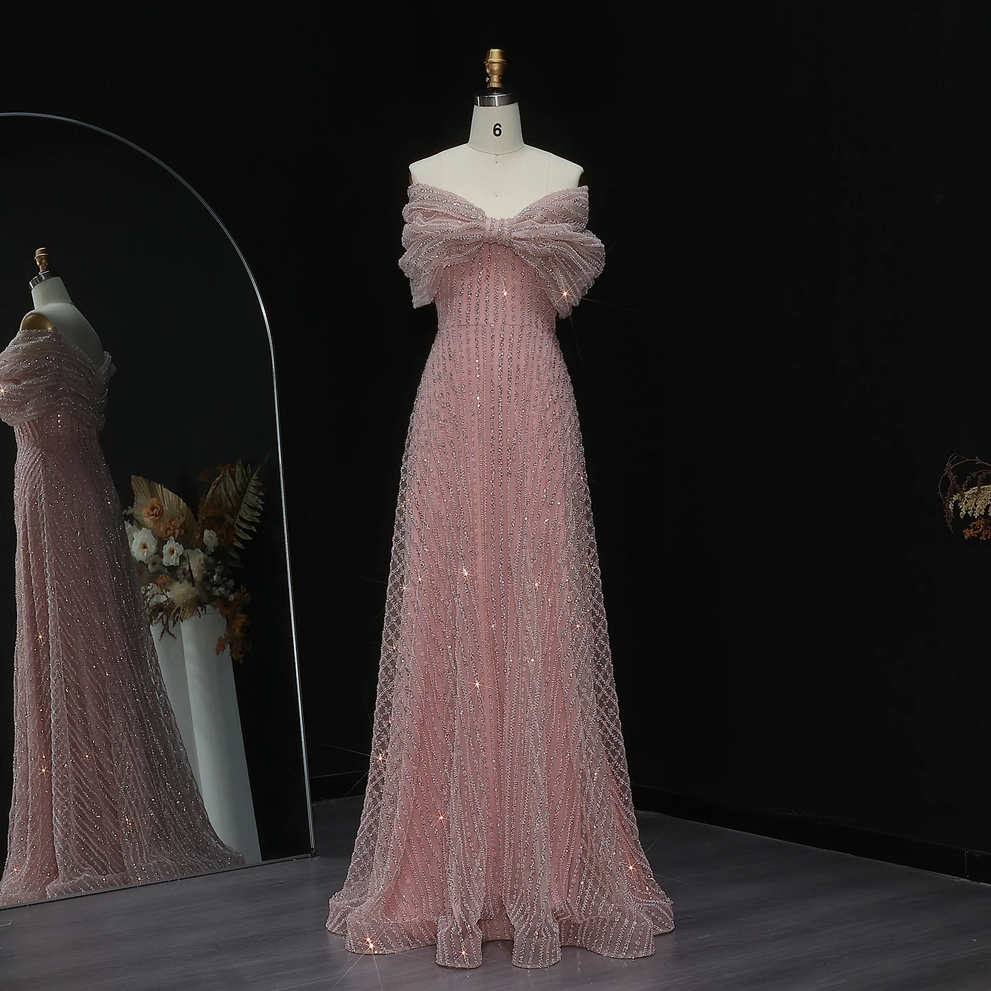 شارون سعيد براقة أحمر الخدود الوردي الترتر قبالة الكتف فستان سهرة لحفل الزفاف الفاخرة دبي رداء حفلات رسمية SS653 مخصص #2