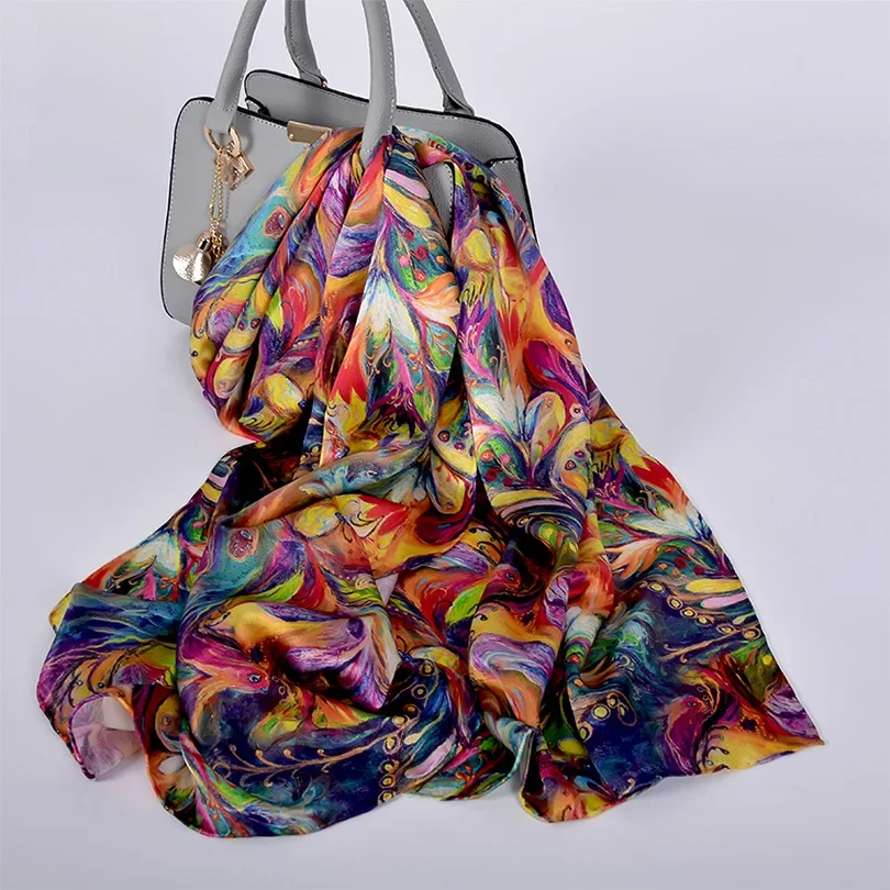 [BYSIFA] Nowy luksusowy czysty jedwabny szalik szal kobiety wiosna jesień długie szaliki damskie marka 100% jedwabny szalik na szyję Foulard 175*52cm — zdjęcie 2