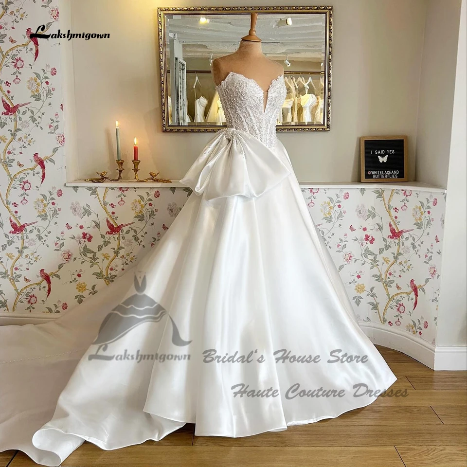 Lakshmigown Prinzessin Brautkleider aus Satin 2026 Böhmische Kirchen-Brautkleider mit Perlenstickerei und Spitzenoberteil nach Maß – Detail 3