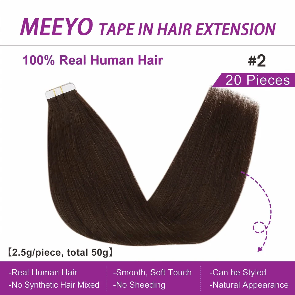 Straight Tape In Hair Extensions Human Hair Seamless Invisible 50G/Pack 20 Pcs Brazilian Real Human Hair Extension 16-26 Inches