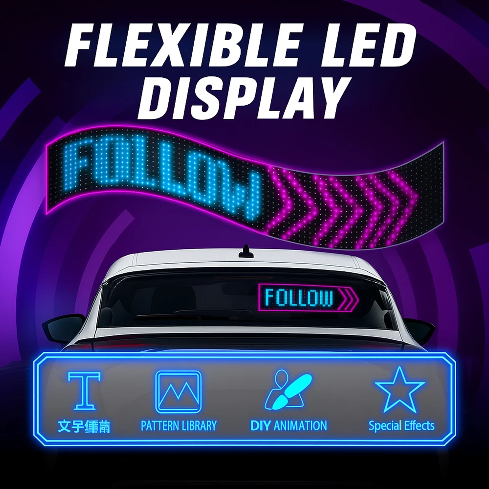 

Гибкий светодиодный автомобильный экран RGB с управлением через приложение Bluetooth/знак сообщений прокрутки для рекламы заднего окна
