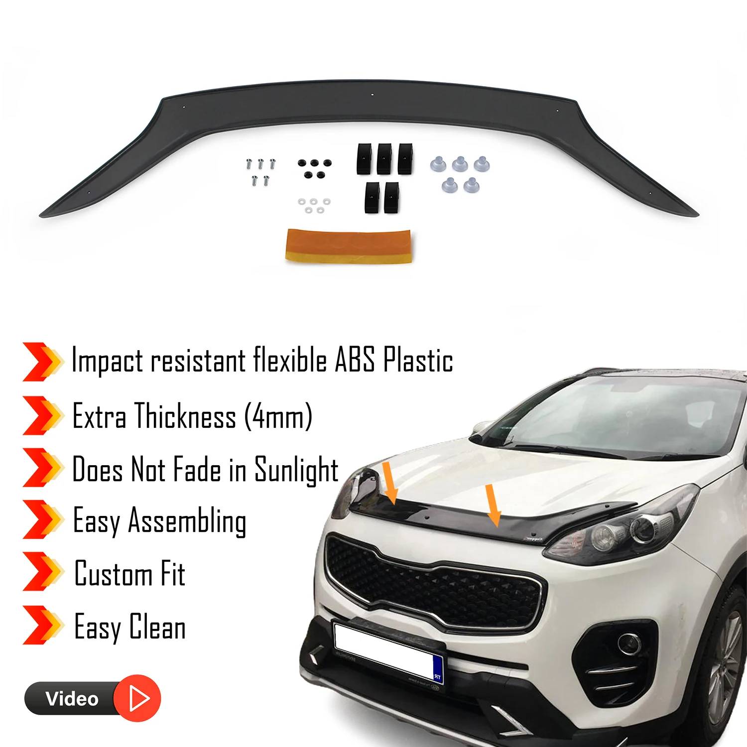 Hood Deflector Guard for Kia Sportage (2016+) Bug Shield Bonnet Protector / 4 mm thickness and ultra-durable material