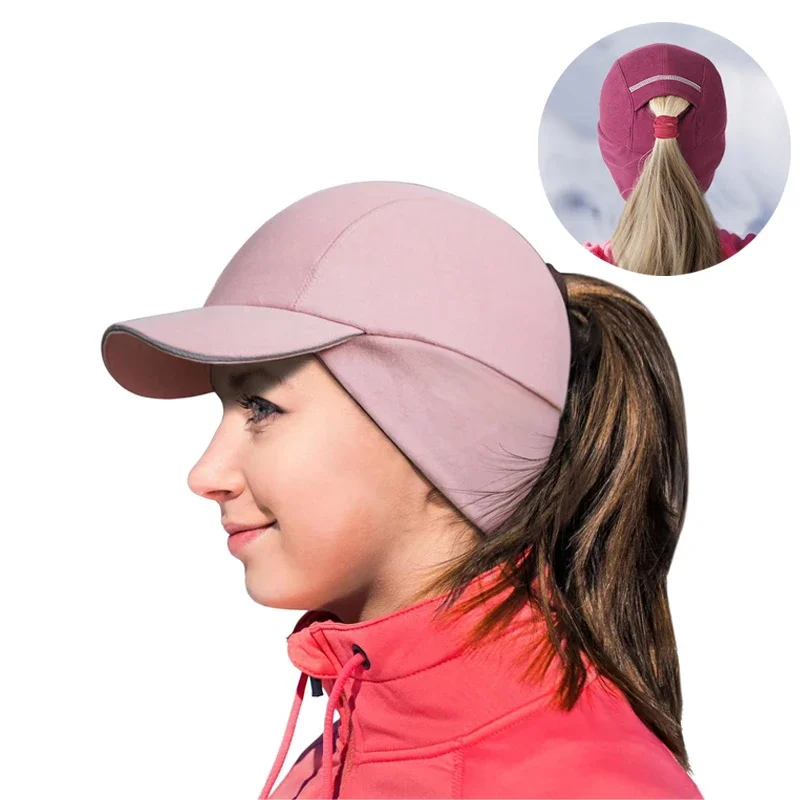 GADIEMKENSD femmes hiver réfléchissant polaire queue de cheval chapeau avec goutte vers le bas oreille plus chaud chapeau casquette de Baseball Golf casquette de sport M24