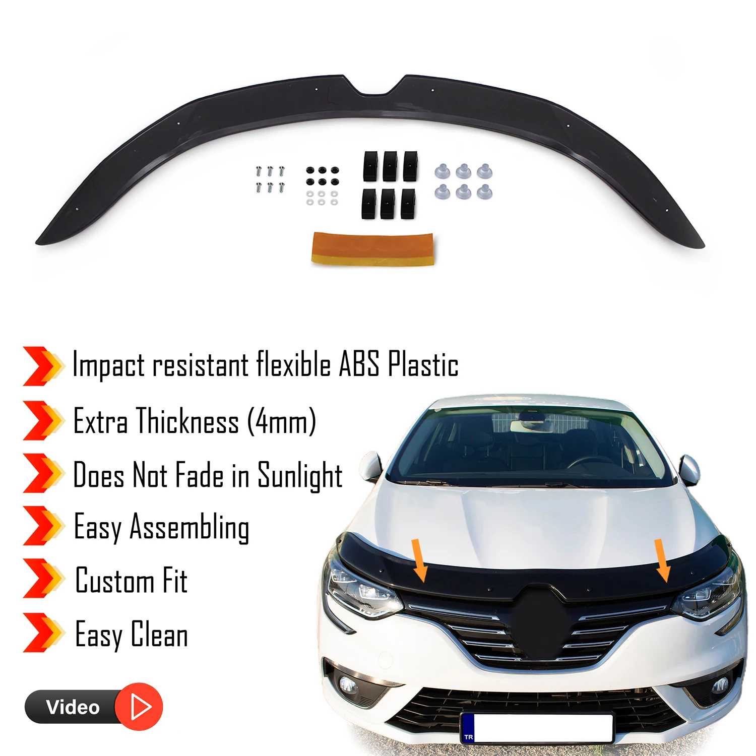 Hood Deflector Guard for Renault Megane 4 (2016+) - (HB-SD) Bug Shield Bonnet Protector / 4 mm thickness material