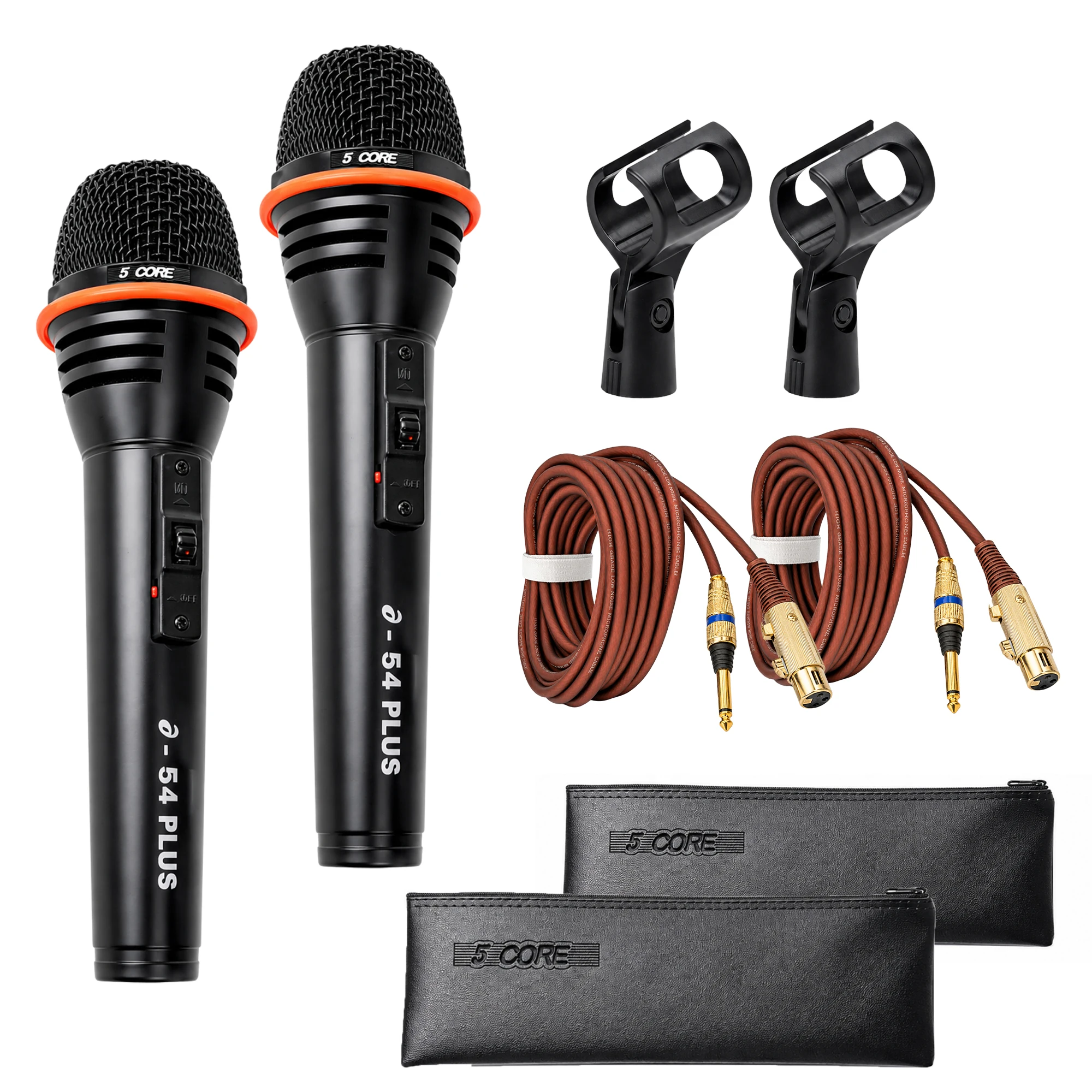 5 Core Microphone 2Pc Dynamic Vocal Handheld Mic Cardioid Singing Karaok Microfono  w On Off Switch