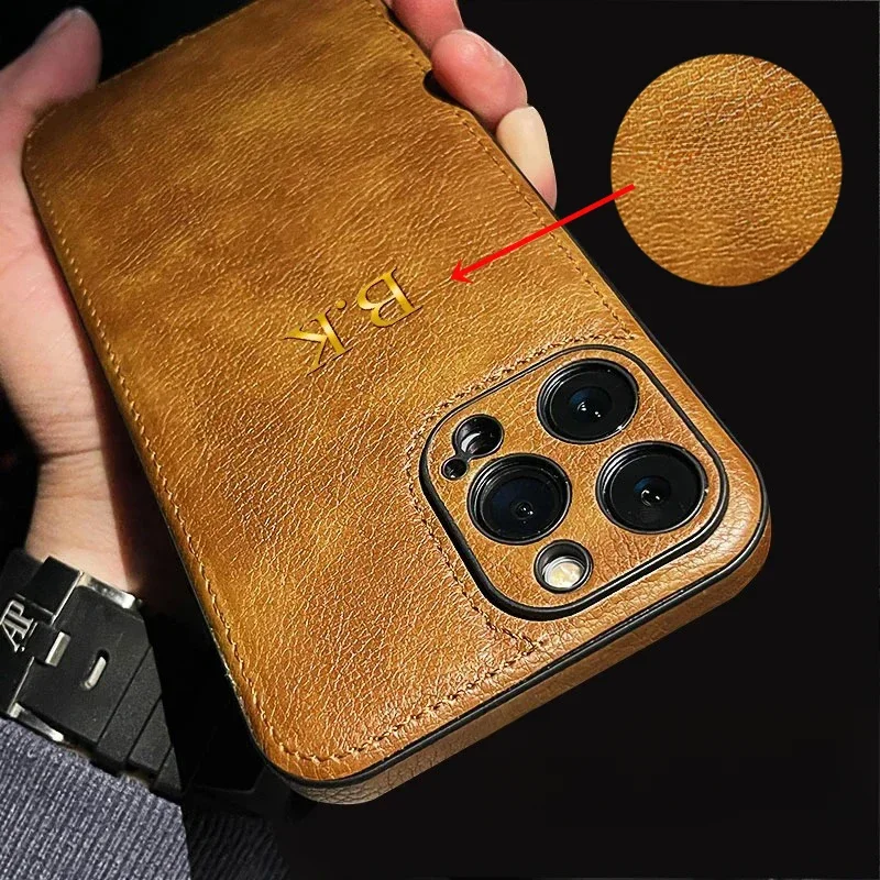 Fall für iPhone 15 16 Pro Max personal isierte Leder maßge schneiderte Name Initialen Luxus DIY