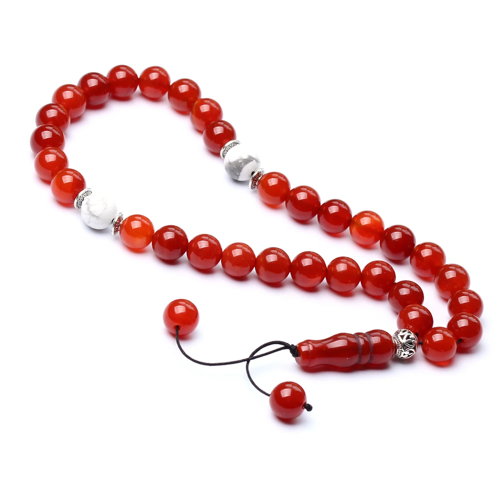 Imagem -03 - Muçulmano Tasbih Rosário Natural Ágata Vermelha Pedra Handmade Islam Subha Allah Oração Beads 33 Beads