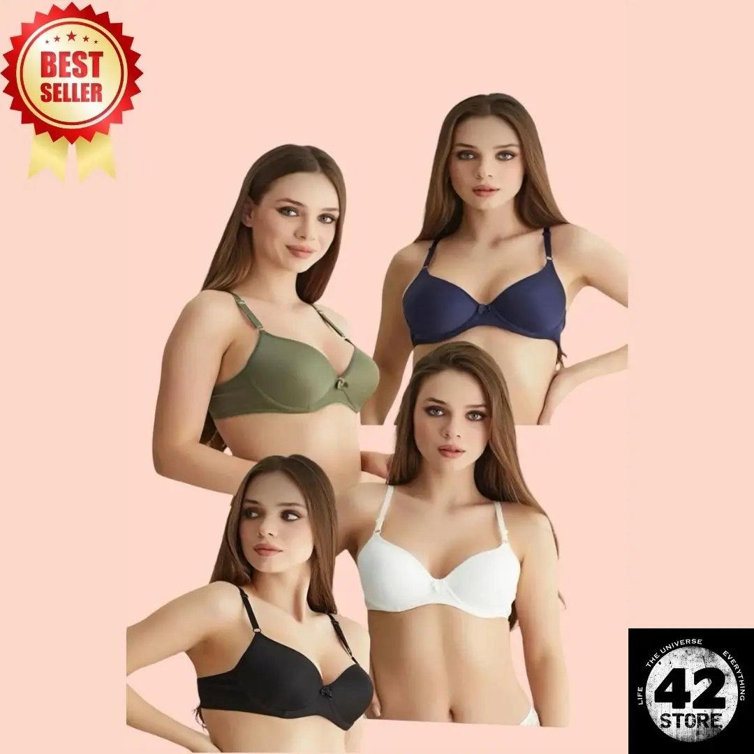 4 Piece Stylish Padded Bra Set Green Navy Blue Black White