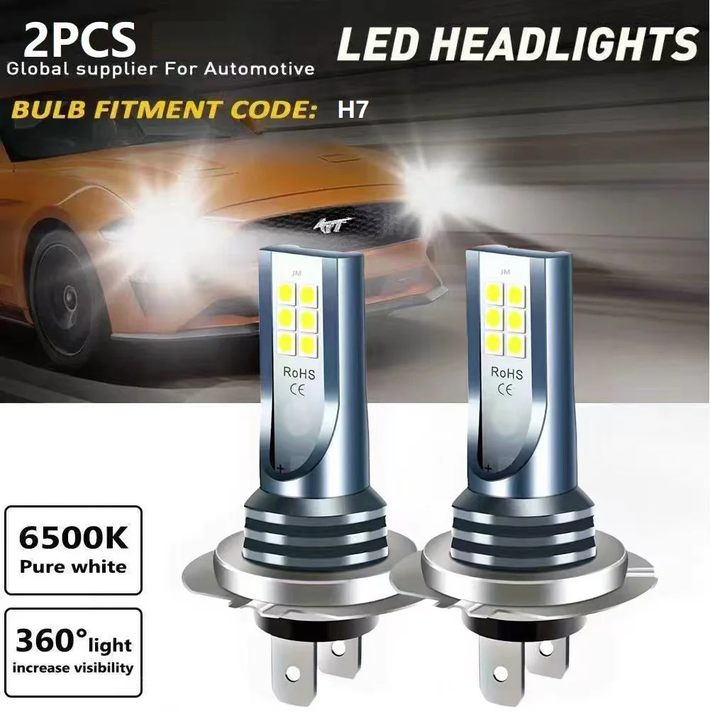 

2pcs H7 Car LED Headlight 12LEDs 3030 SMD LED Fog Light DC12-24V 6000K DRL