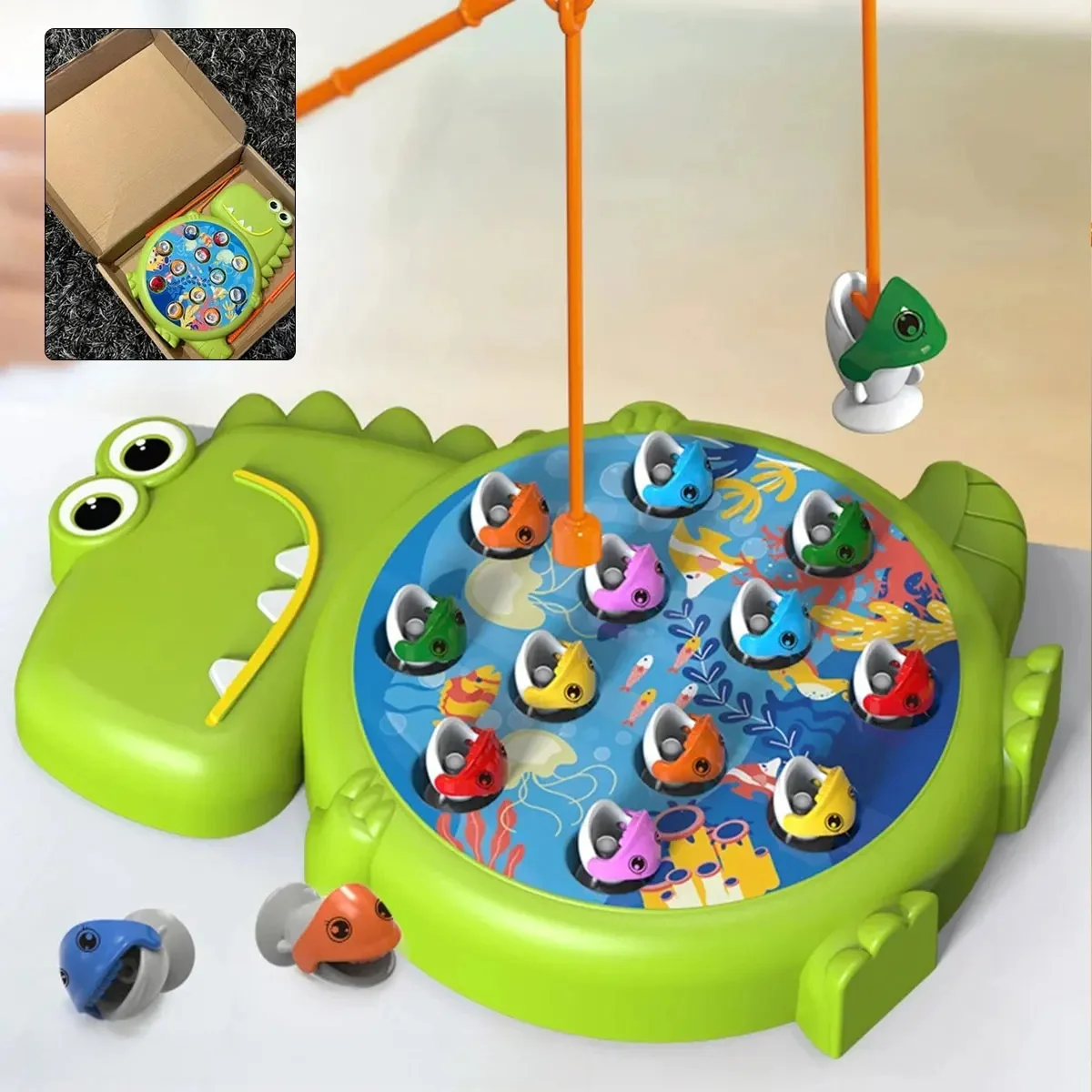 Jouets de pêche magnétiques simples dinosaure, canne à jeu, jouets pour enfants, bébé Montessori avec tige, cadeau éducatif sans rotation