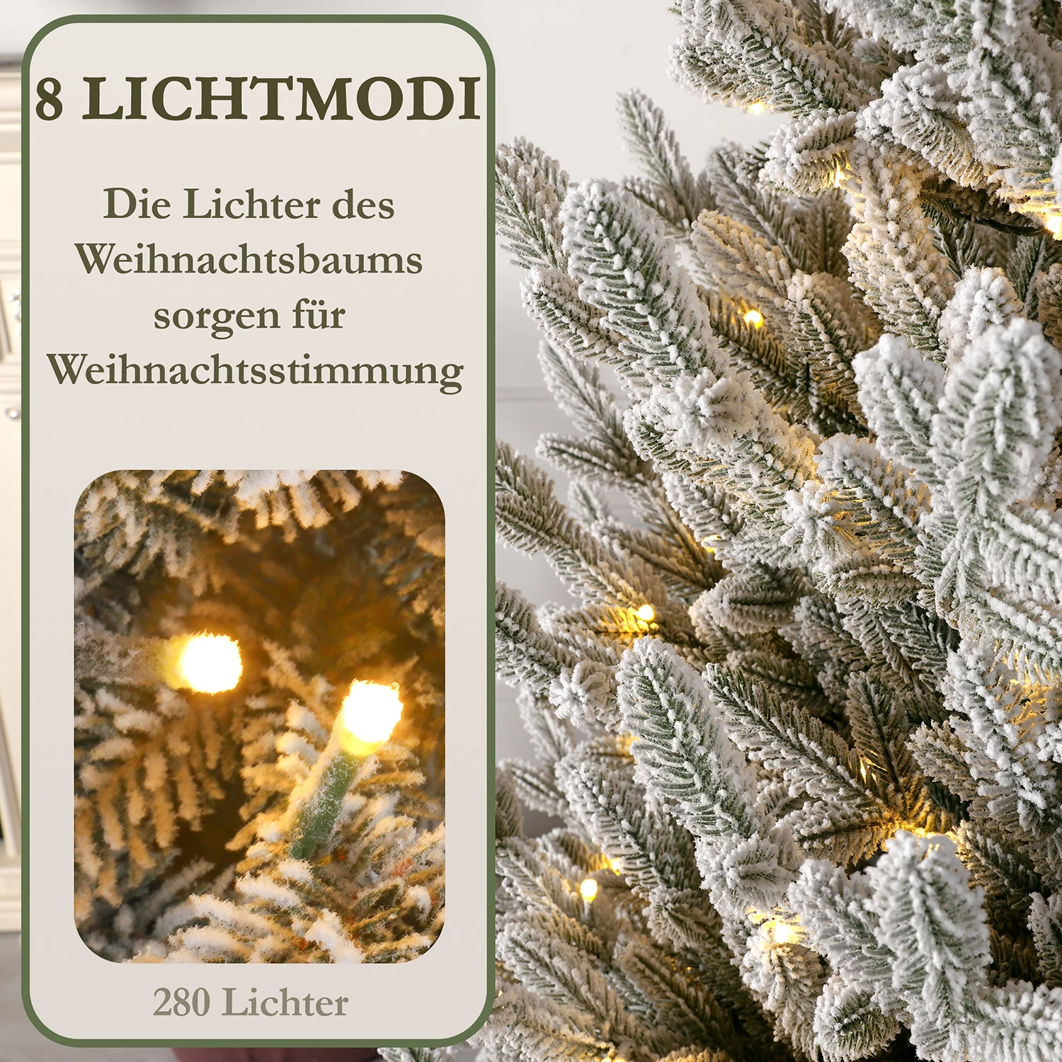 180 cm PE Mini weiße Schnee künstliche Weihnachtsbäume mit drehbarer Basis, 5992 Spitzen, 220 LED-Leuchten, Weihnachtsbaum-Party-Dekoration – Detail 4