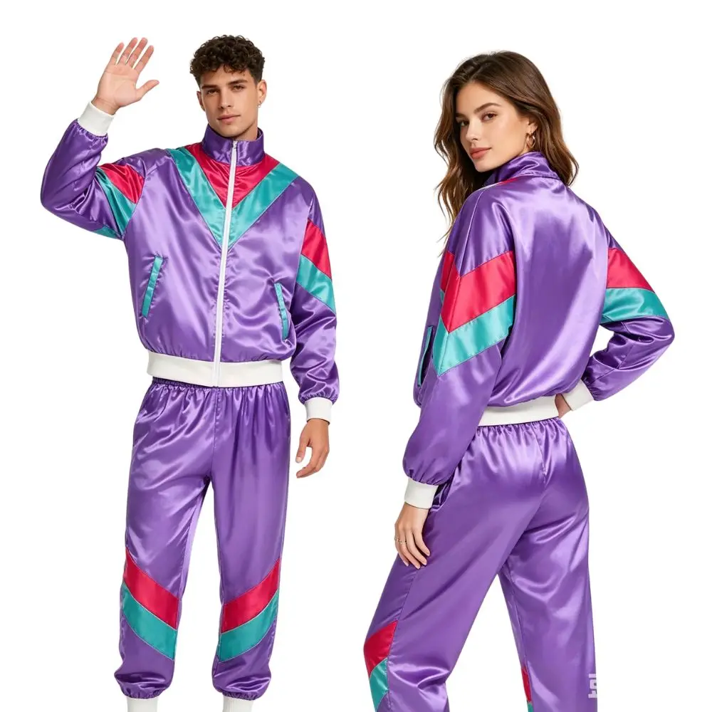 Retro 80s Costumes For Women Men Vintage Sportwear Tracksuit Jacket Shell Hip Hop Suit 90s 70S Outfit  Halloween Party Suits view 3