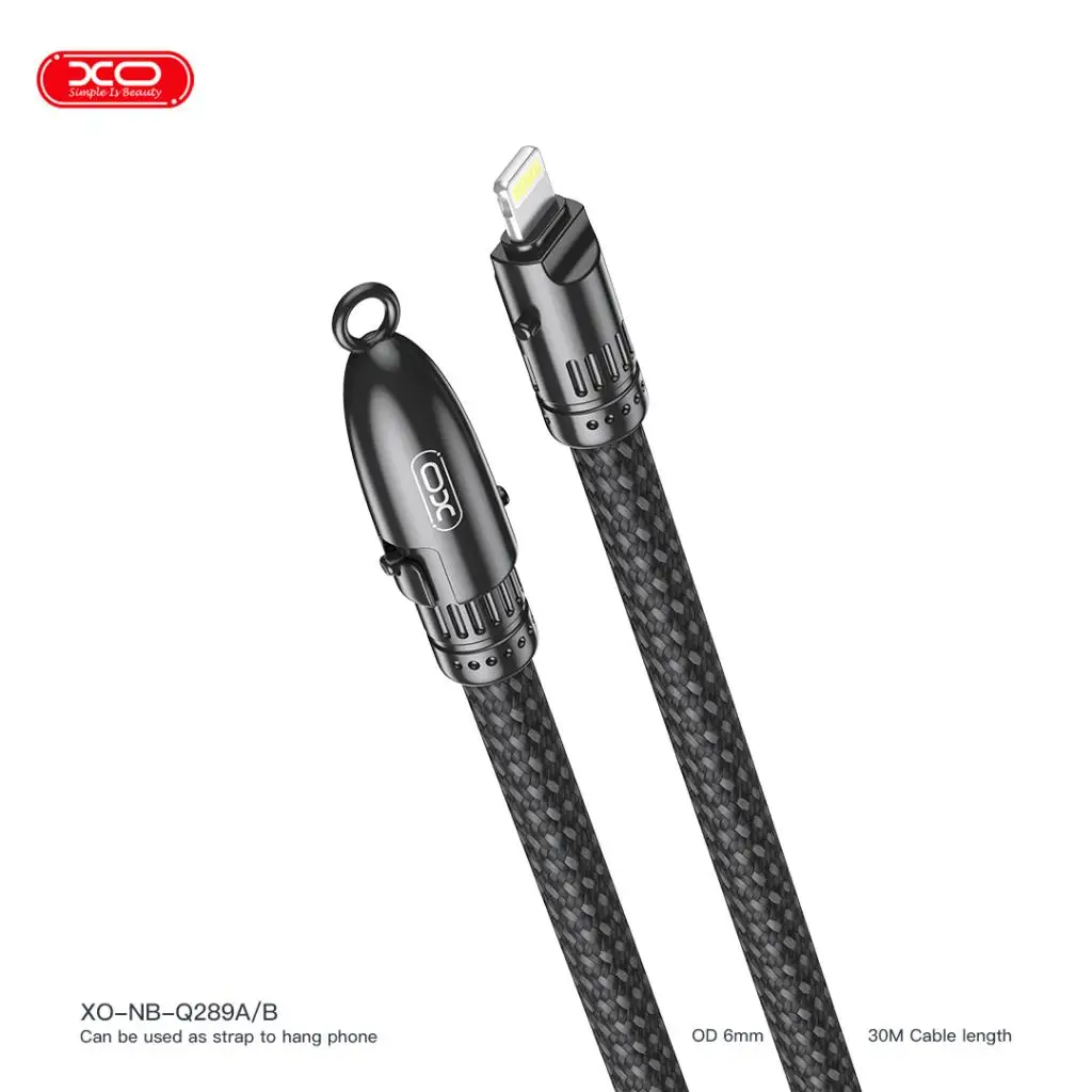 Cable de Carga Rapida XO-NB-Q289 con Diseño de Cordon Portatil Tipo C a Lightning 27W y Tipo C a Tipo C 60W Carcasa de Aleacion de Zinc y Silicona Suave para Movil y Tablet Longitud de 20cm Ideal para Bateria Externa y Viajes Color Negro