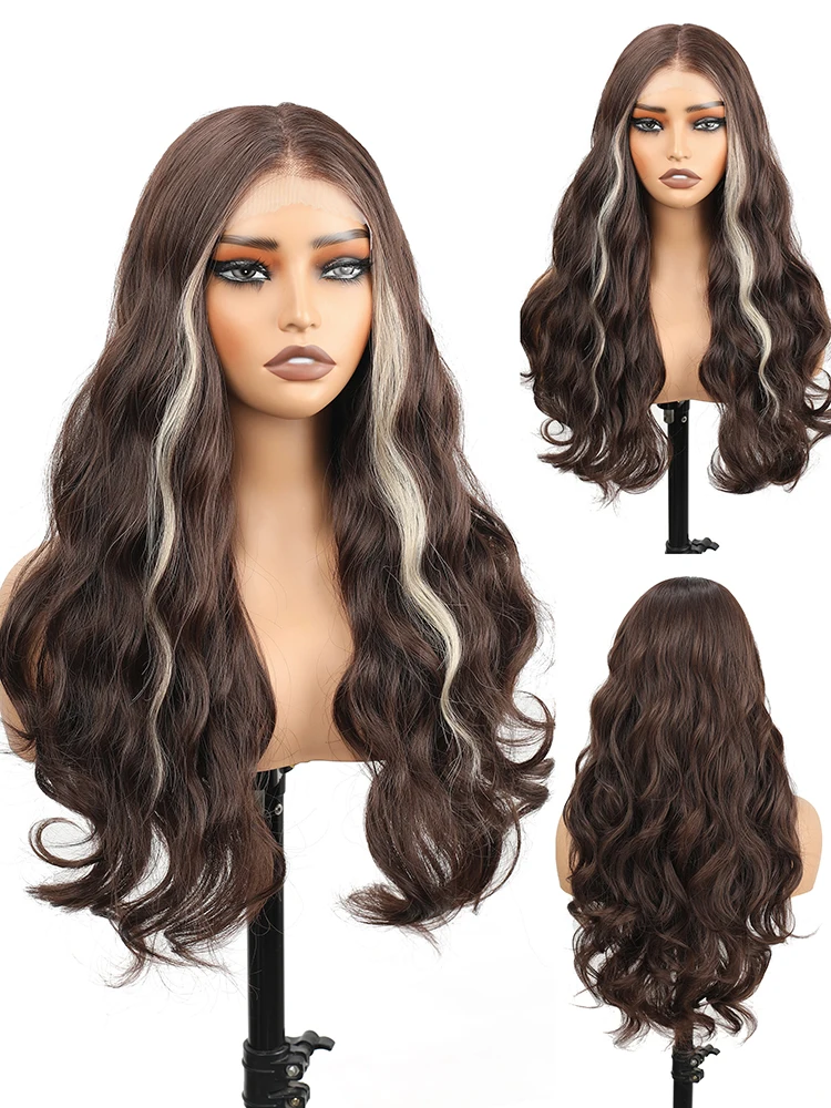 

Honey gold highlighted wavy wig, women's style, 26-inch 13x4 lace front wig, HD lace, heat-resistant synthetic fiber wig