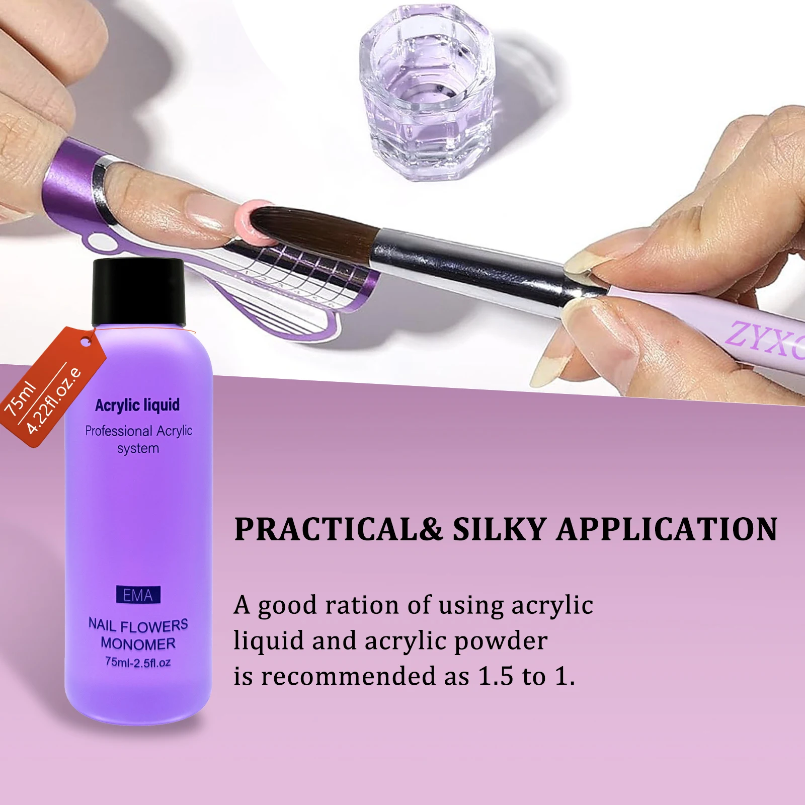 EMA Nail Acrylic Liquid Monomer Crystal 40ml/75ml/120ml for Nail Art Acrylic Powder Extension Professional Manicure