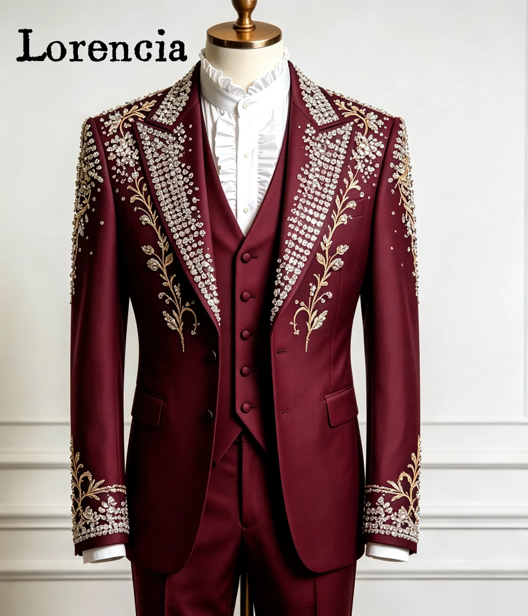 Rhinestone Men Suits 3 Pieces Sets Peak Lapel Groom Wedding Tuxedos Customized Floral Embroidery Male Party Blazers Ropa Hombre