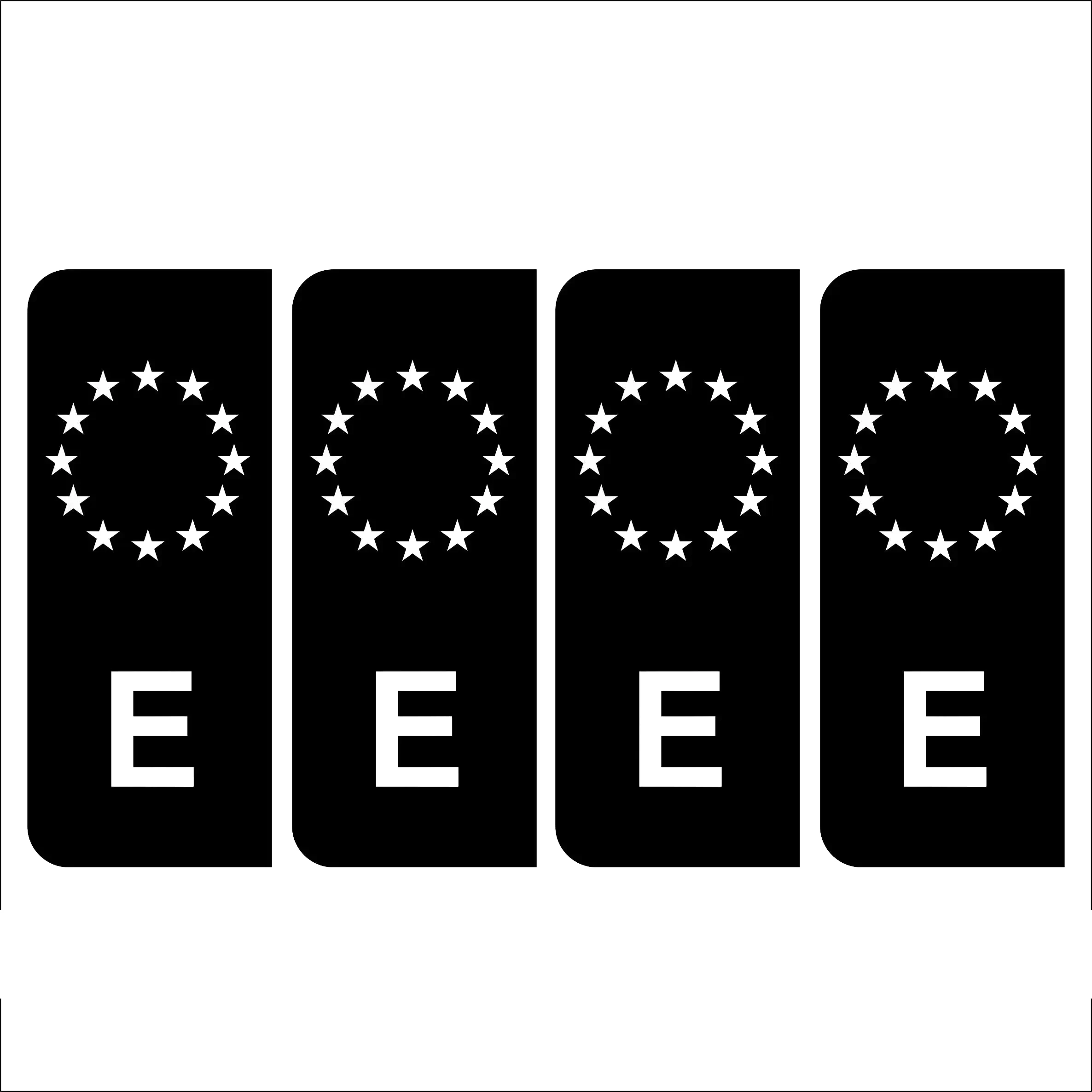 4 X Black STICKER vinyl STICKER with letters and white stars license plate Spain UE E UNION EUROPE STICKER