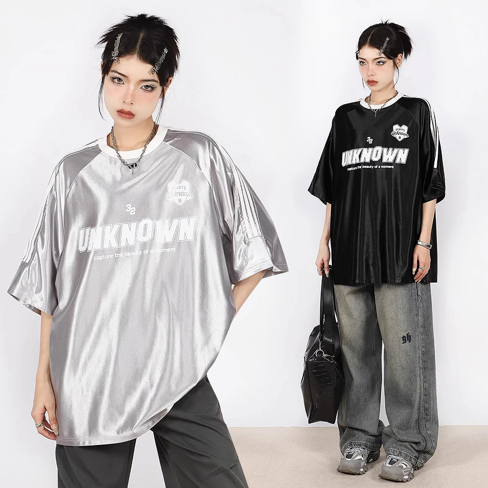 Unknown Tractee Block Core Look Round Half-sleeved Packed Casual Football Lit Huan Kio Buffett HIP Hip-Style Point silver black summer New